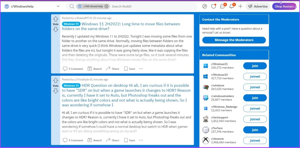 在 r/windowsHelp Reddit 社区上发布您的问题