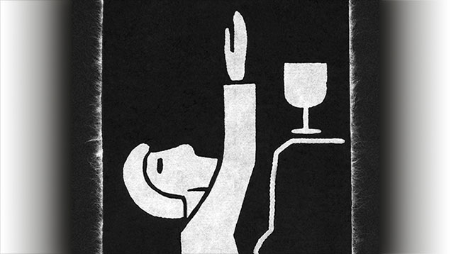 Getsemani | »Lass diesen Kelch an mir vorübergehen. Doch nicht mein, sondern Dein Wille geschehe.« | Linolschnitt, 11 cm x 22,5 cm | Frei nach einem Motiv des Altarbildes der Evangelischen Versöhnungskirche, Rüsselsheim, Deutschland. | Foto: © Sabrina | Reiner |  | Geschütztes Bildmaterial